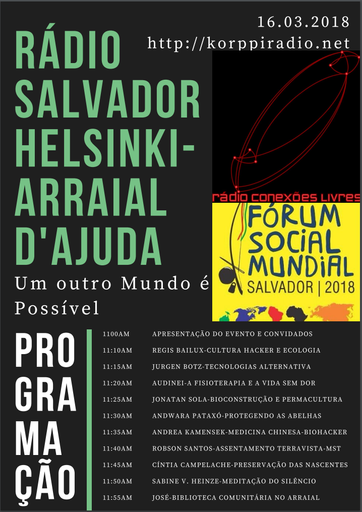Leia mais sobre o artigo Rádio Conexões Livres no Fórum Social Mundial de 16.03.2018 a partir das 11:00